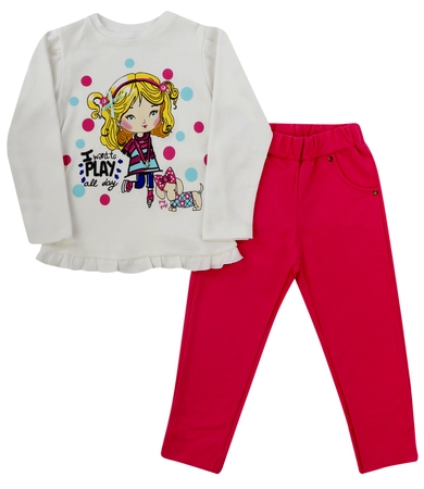 Комплект одежды Soni Kids Прогулка с Мими кофточка и брюки (бело-розовый)