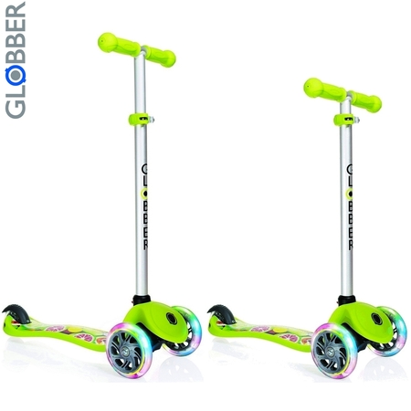 Самокат детский трехколесный Globber Primo Fantasy с 3 светящимися колесами зеленый